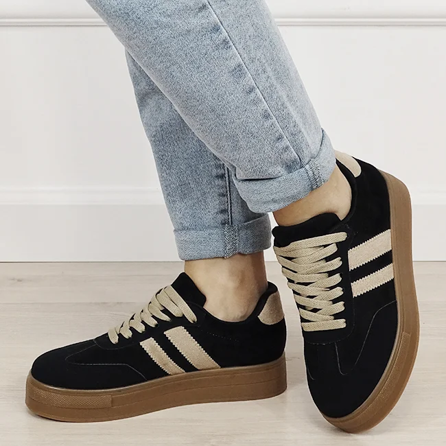 Sneakers negri cu talpa groasa 9059 M2