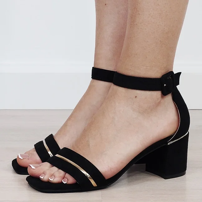 Sandale elegante negre cu toc comod FF-11 M12