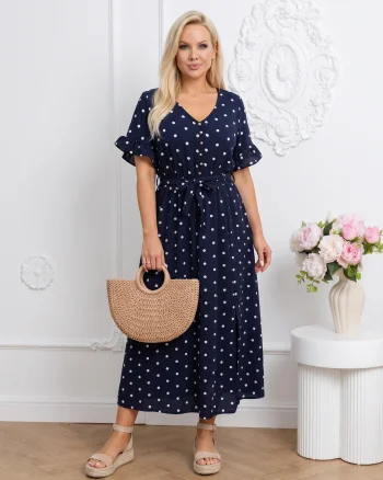 Rochie midi bleumarin cu buline ...