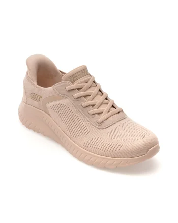Pantofi sport SKECHERS nude, BOBS SQUAD CHAOS, din material textil