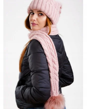 Set Caciula cu Fular,  Cz07, Roz, Marime Unica