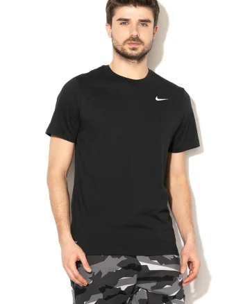 Tricou cu tehnologie Dri-FIT si decolteu la baza gatului, pentru fitness, Alb/Negru