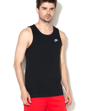 Top cu broderie logo pe piept Sportswear, Negru