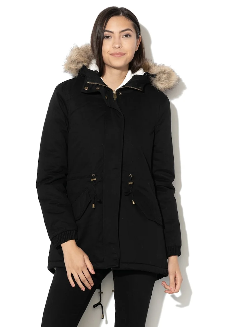 Geaca parka cu captuseala din material teddy Ampuria, Negru