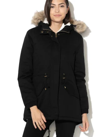 Geaca parka cu captuseala din material teddy Ampuria, Negru