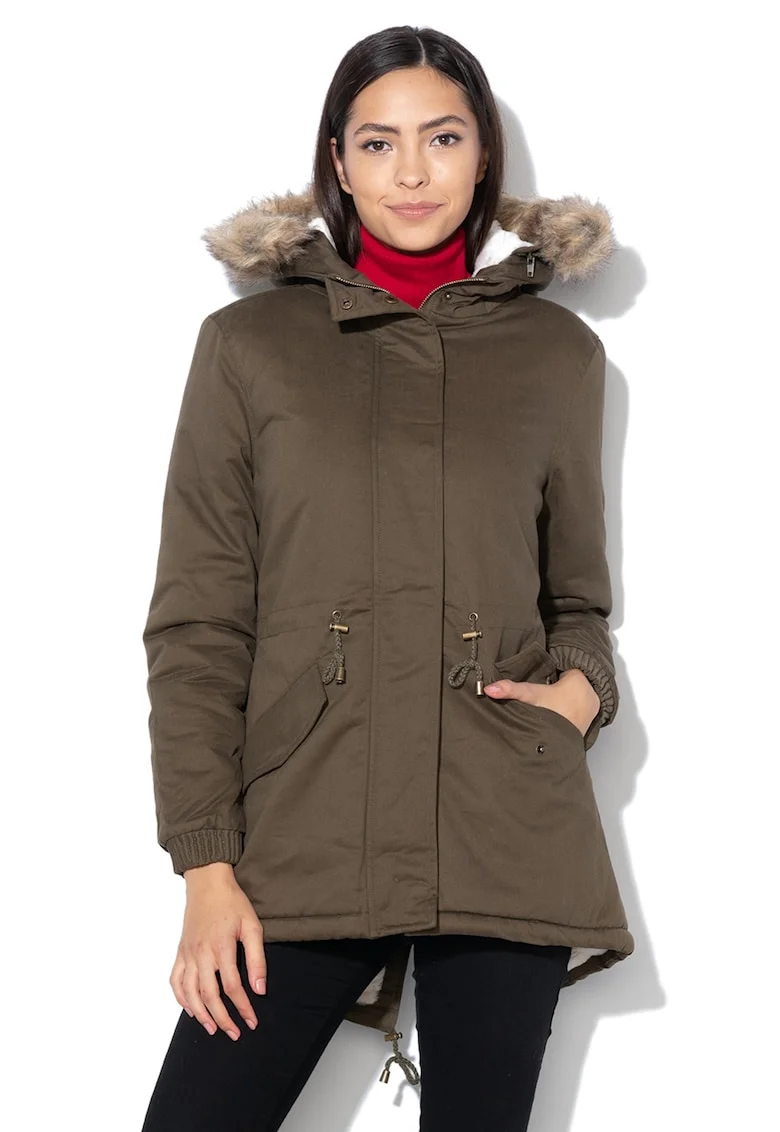 Geaca parka cu captuseala din material teddy Ampuria, Kaki