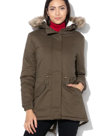 Geaca parka cu captuseala din material teddy Ampuria, Kaki