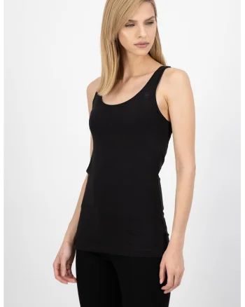 Top slim fit din bumbac organic Base, Negru