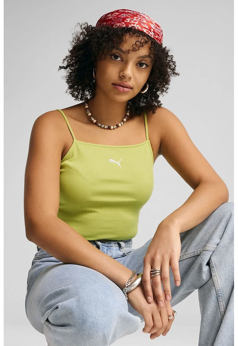Top din amestec de bumbac cu logo, Verde fistic