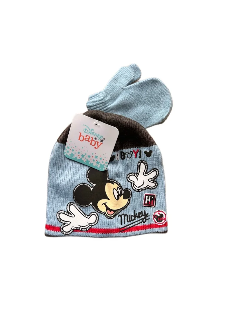 Set palarie si manusi  Mickey Mouse, albastru, 48, acril