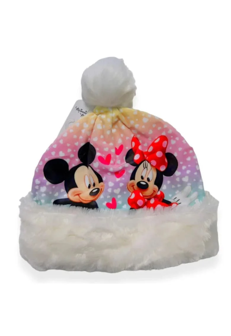 Caciula copii  Minnie Mouse, alb, 100% poliester, captusita cu polar