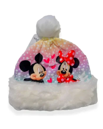 Caciula copii  Minnie Mouse, alb, 100% poliester, captusita cu polar