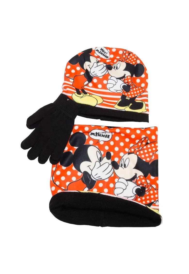 Set caciula, fular si manusi  Minnie Mouse, rosu, Rosu
