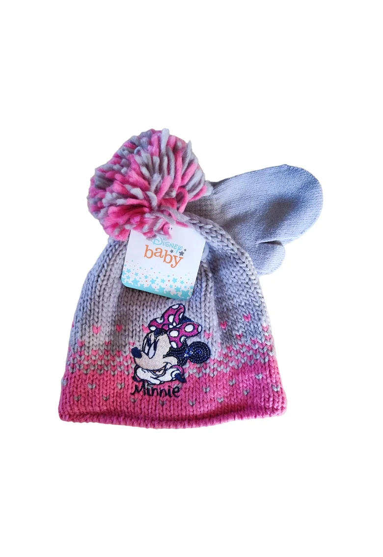 Set caciula si manusi  Minnie, gri, material pentru fete, Gri