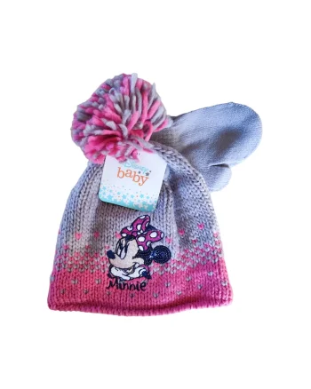 Set caciula si manusi  Minnie, gri, material pentru fete, Gri