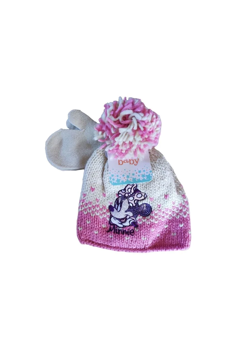 Set caciula si manusi  Minnie, ecru, material acril, pentru, Ecru