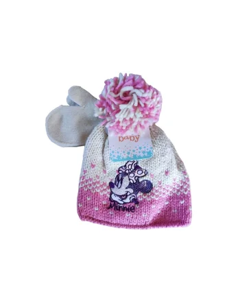 Set caciula si manusi  Minnie, ecru, material acril, pentru, Ecru
