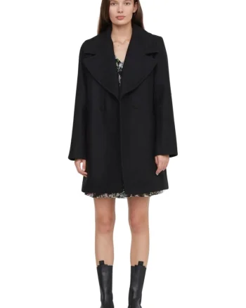 Palton elegant,  negru, lana si poliester, cu nasturi dubli, pentru femei,