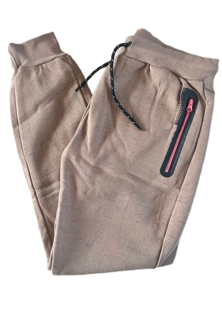 Pantaloni sport dama  lungi, maro, bumbac/poliester, talie elastica,