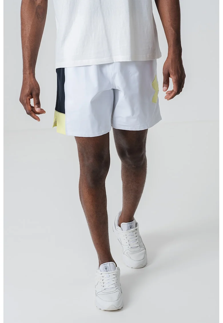 Pantaloni scurti cu logo, pentru baschet Zone 7, Alb/Verde lime