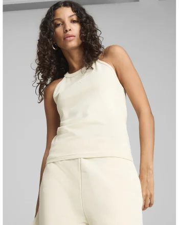 Top cu decolteu halter si logo, Crem