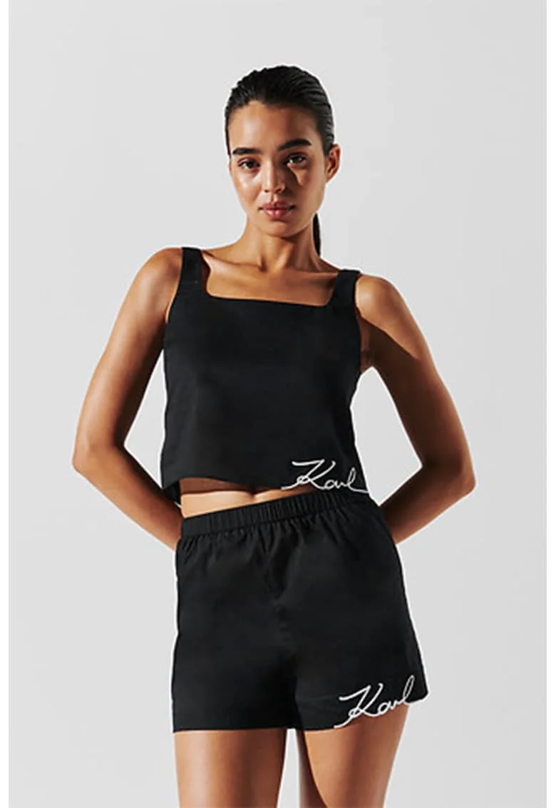 Top din bumbac cu logo, Negru