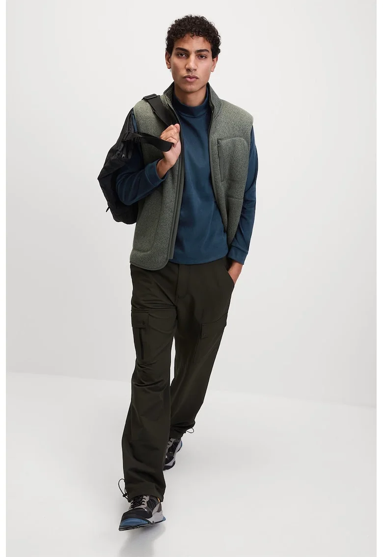 Bluza din amestec de bumbac cu guler scurt, Verde aquamarin