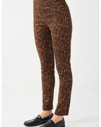 Pantaloni slim fit din amestec de lyocell cu model animal print si talie inalta, Maro inchis