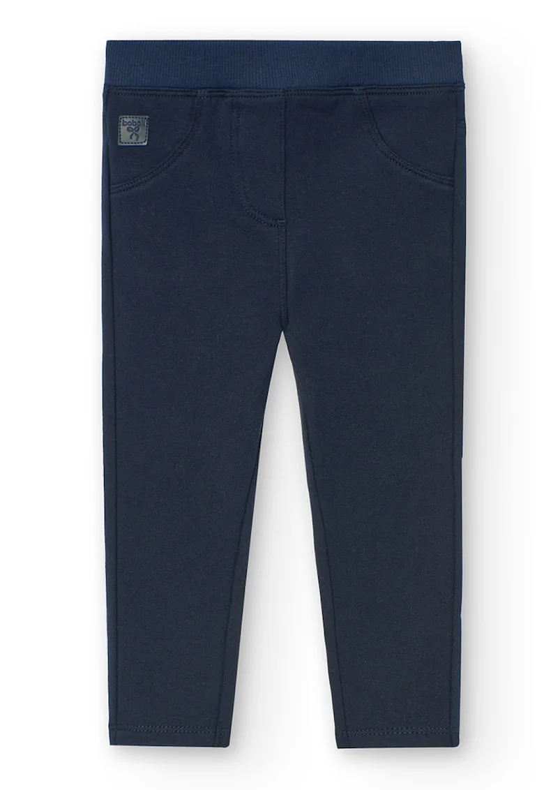 Pantaloni din amestec de bumbac cu talie elastica, Bleumarin