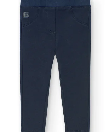 Pantaloni din amestec de bumbac cu talie elastica, Bleumarin