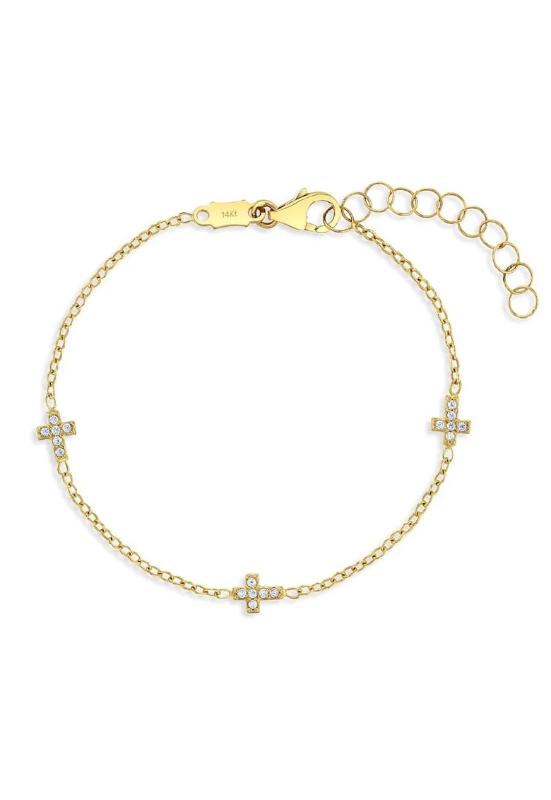 Bratara din Aur 14K pentru Bebelusi si Copii, cu cruciulite delicate si pietre zirconia, ajustabila 13–15 cm
