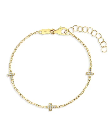Bratara din Aur 14K pentru Bebelusi si Copii, cu cruciulite delicate si pietre zirconia, ajustabila 13–15 cm