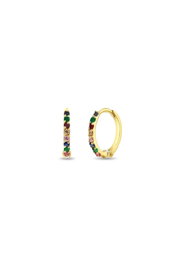 Cercei din Aur 14K pentru Copii, model Rotund cu Pietre CZ Multicolor, inchidere cu Tortita