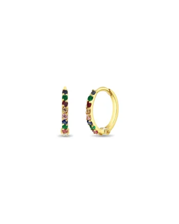 Cercei din Aur 14K pentru Copii, model Rotund cu Pietre CZ Multicolor, inchidere cu Tortita