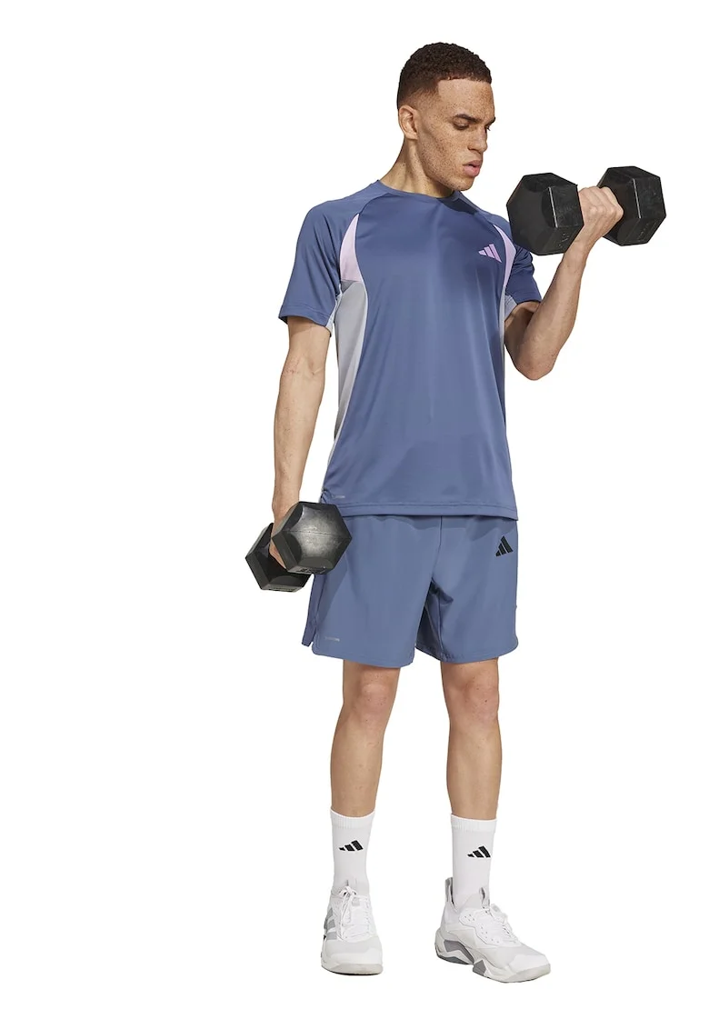 Tricou cu logo pentru fitness, Albastru prafuit/Gri cenusiu