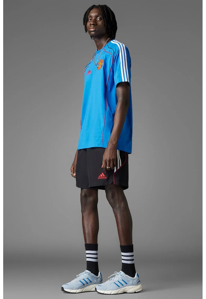 Pantaloni scurti cu logo contrastant pentru fotbal, Rosu/Alb/Negru