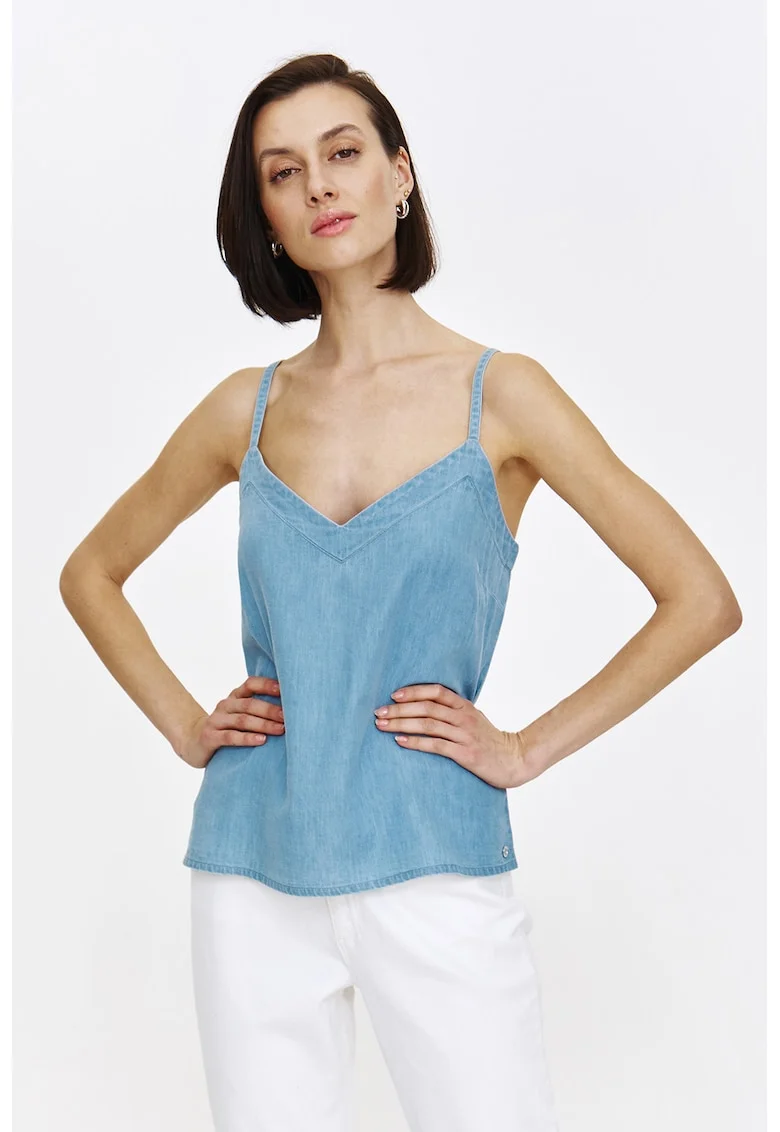 Top de denim cu decolteu in V, Albastru deschis