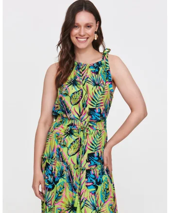 Top cu model floral si bretele cu insertii elastice, Roz deschis/Albastru deschis/Verde menta