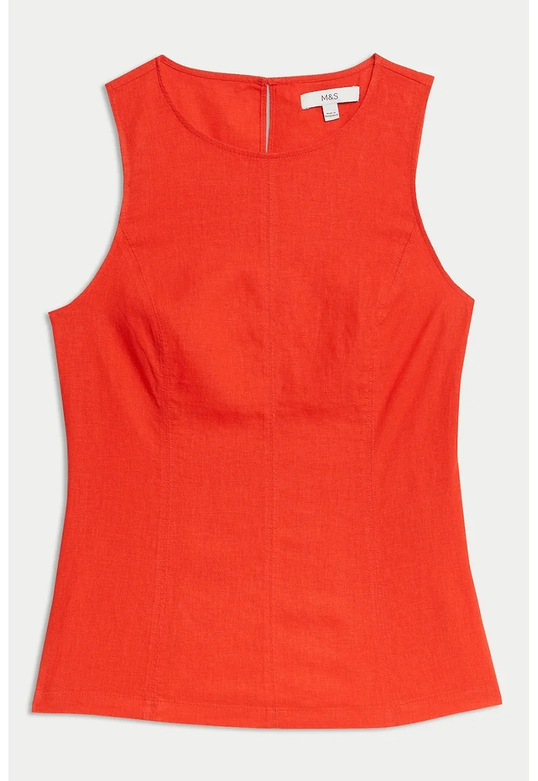Top din amestec de in, fara maneci, Portocaliu mandarina