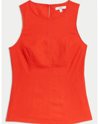 Top din amestec de in, fara maneci, Portocaliu mandarina