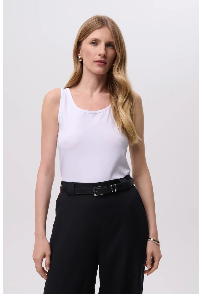 Top uni cu decolteu rotund, Alb optic
