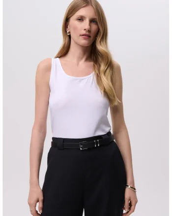 Top uni cu decolteu rotund, Alb optic
