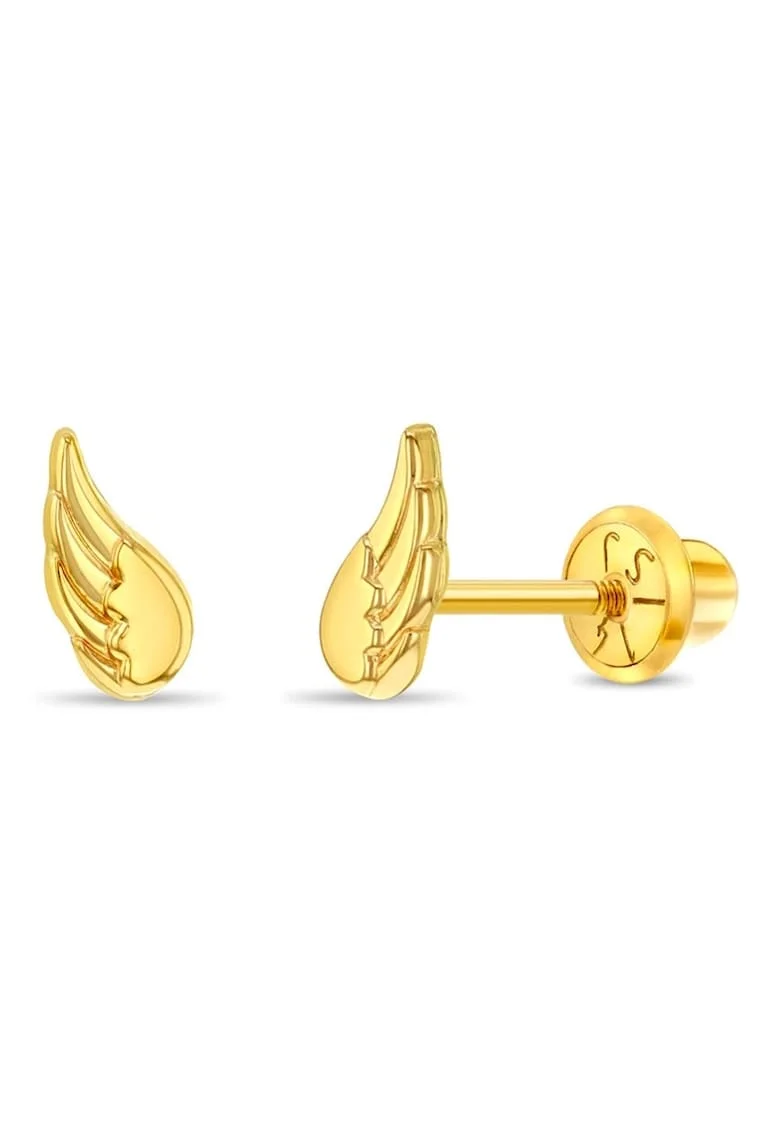 Cercei din Aur 14K pentru Copii – Aripi de Inger, inchidere cu Filet si Protectie
