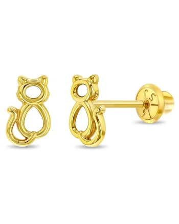 Cercei din Aur 14K pentru Copii – Pisicuta Delicata, inchidere cu Filet si Protectie