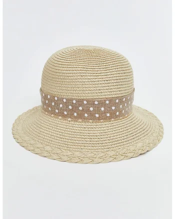 Palarie cu funda cu model, Maro taupe/Bej deschis