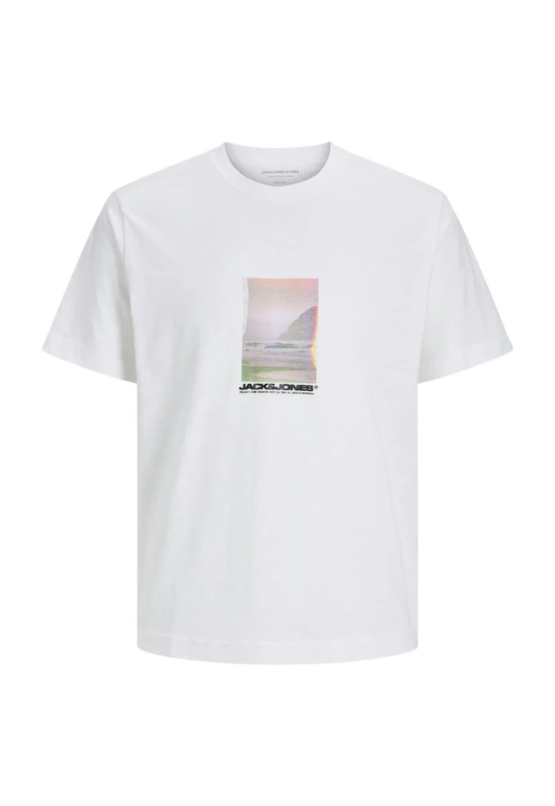 Tricou JACK &JONES Sago Photo Slub 45498, Alb