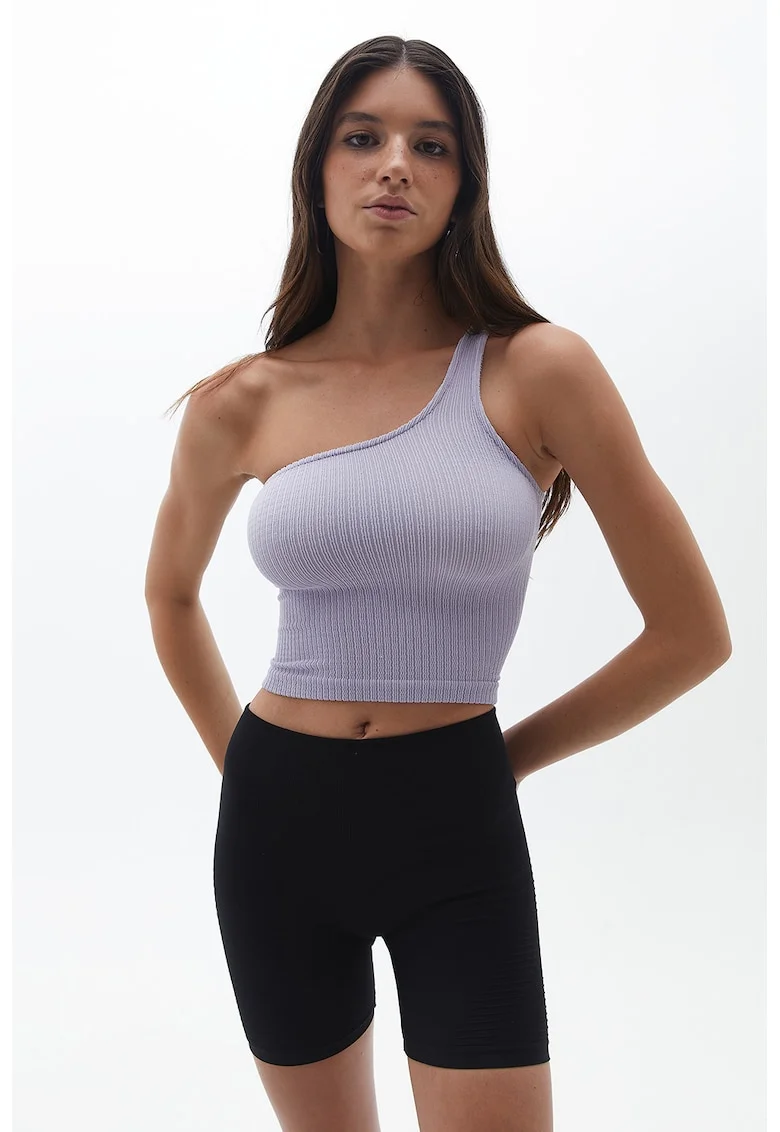 Top crop cu decupaj pe un umar, Lila