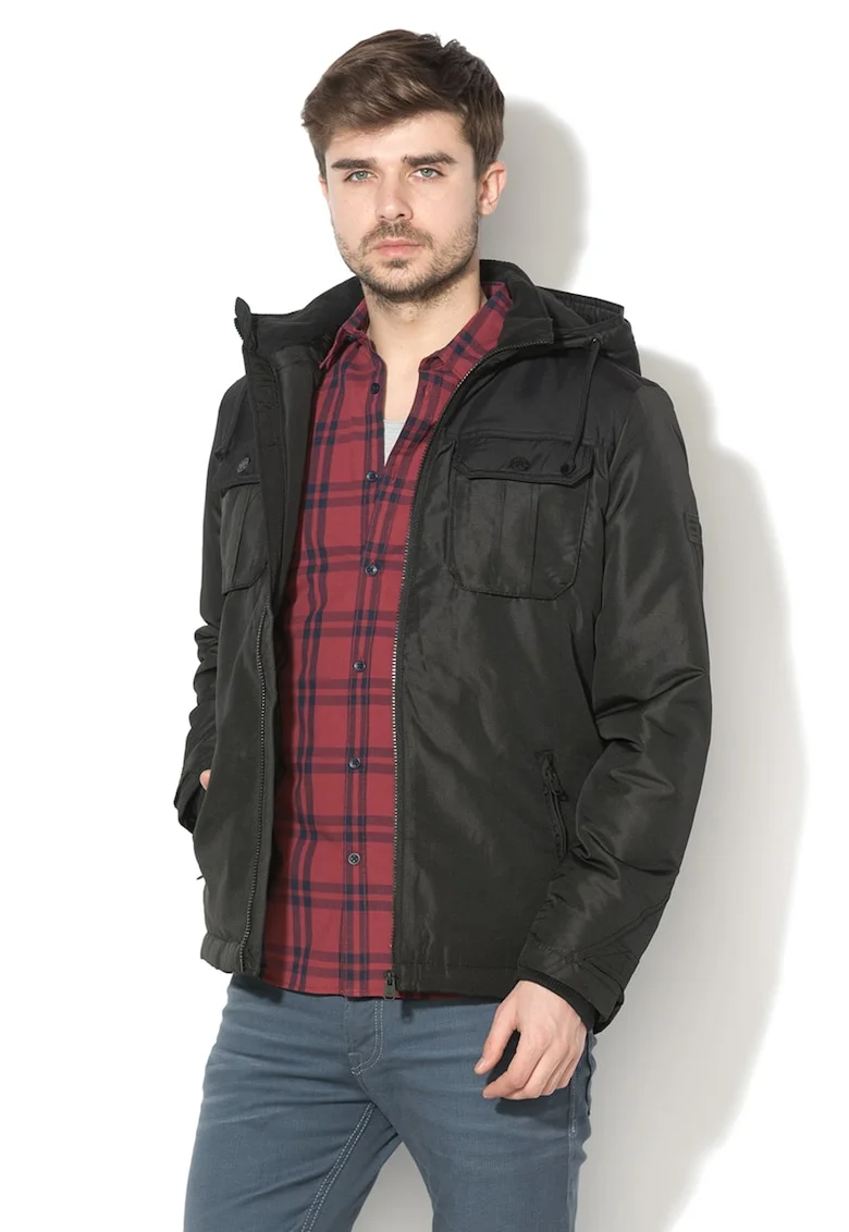 Jack&Jones, Jacheta cu vatelina si gluga detasabila Flicker, Negru