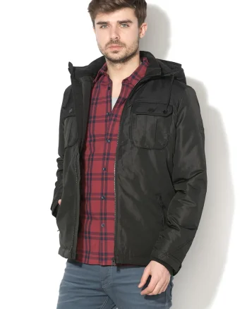 Jack&Jones, Jacheta cu vatelina si gluga detasabila Flicker, Negru