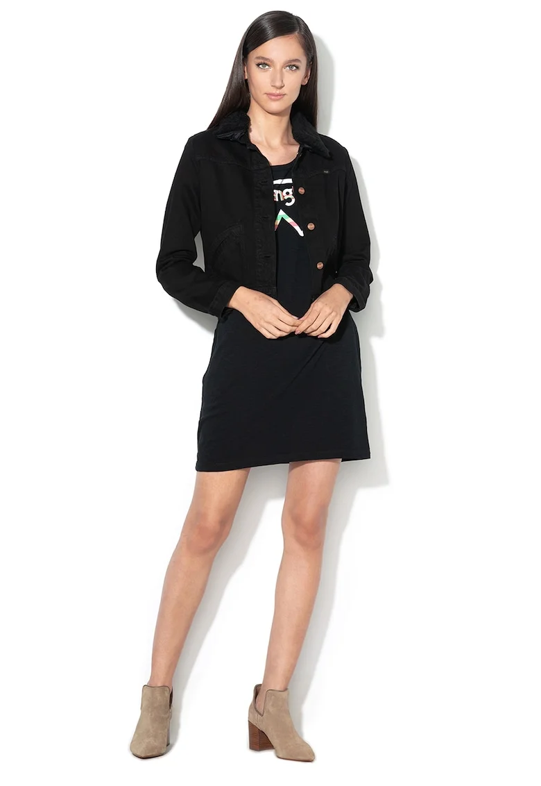 Jacheta de denim Sherpa, Negru